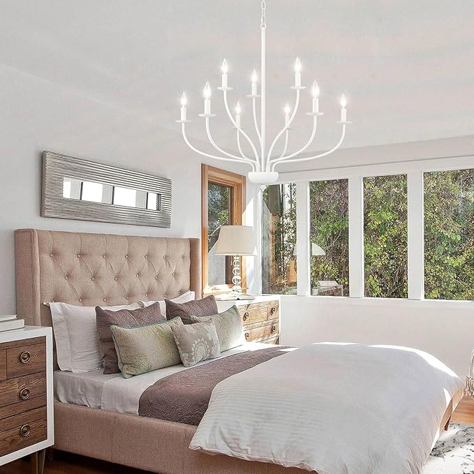 9-Light White Chandeliers for Dining Room 30 Inch Foyer Chandeliers for High Ceilings Candle Chandeliers Lighting Fixtures Mid Century Chandelier for Living Room Bedroom Kitchen Island Foyer