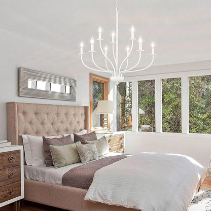 9-Light White Chandeliers for Dining Room 30 Inch Foyer Chandeliers for High Ceilings Candle Chandeliers Lighting Fixtures Mid Century Chandelier for Living Room Bedroom Kitchen Island Foyer