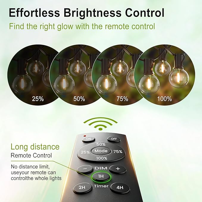 SUFEIMAS Outdoor-String-Lights-Patio-LED-Light-Outside 30FT Waterproof Dimmable Remote Outdoor Lighting 28 Globe G40 LED Bulbs Hanging Lights Connectable for Backyard Porch Party 12 inch Far Apart