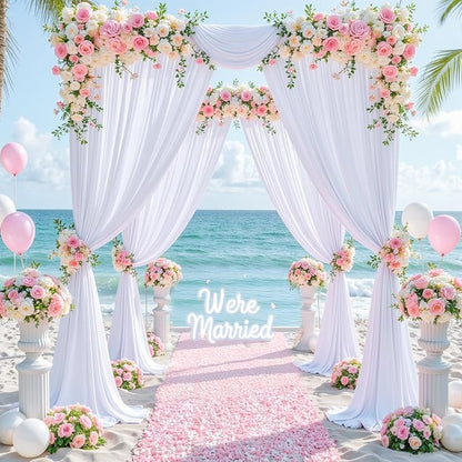 4 Panels White Backdrop Curtain for Parties Wedding Wrinkle Free White Photo Curtains Backdrop Drapes Fabric Decoration for Baby Shower 20ft(W) x 10ft(H)