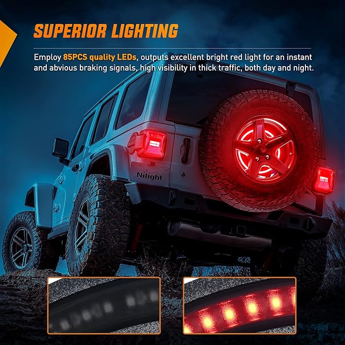 Nilight Spare Tire Brake Light Wheel Light 3rd Third Brake Light Rear lights for Wrangler 2007-2018 JK JKU YJ TJ Red Light