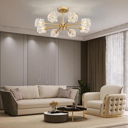 XINGQI Semi Flush Mount Ceiling Light Fixture Modern Sputnik Chandeliers 8 Lights Gold Chandelier, Fashion Lighting for Bedroom Dining Room Farmhouse Kitchen Office