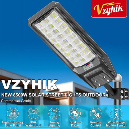 9500W Solar Street Light Outdoor Waterproof, 250000LM Large Commercial Light Solar Powered Dusk to Dawn LED Security Flood Lights with Remote/Motion Sensor, IP67 for Parking Lot/Garden/Yard