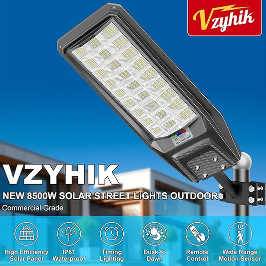 9500W Solar Street Light Outdoor Waterproof, 250000LM Large Commercial Light Solar Powered Dusk to Dawn LED Security Flood Lights with Remote/Motion Sensor, IP67 for Parking Lot/Garden/Yard
