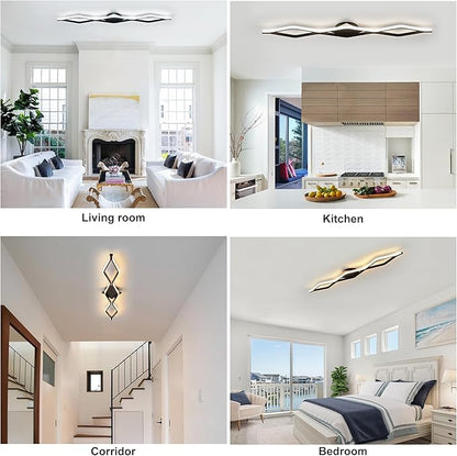 Qcyuui Dimmable LED Ceiling Lights 46.4'' Kitchen Lighting Fixtures Ceiling Black Flush Mount Ceiling Light with Remote Linear Ceiling Light for Kitchen Bedroom Dining Room Hallway,24W
