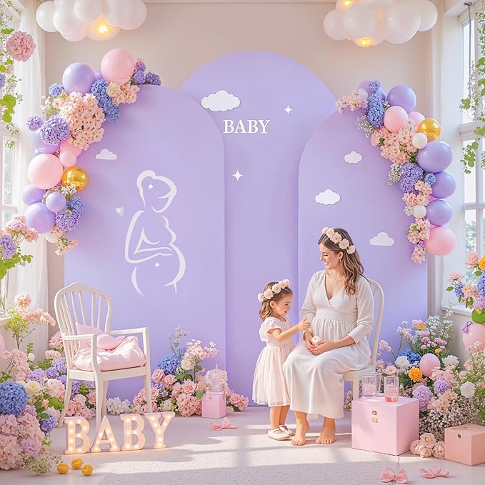 Set of 3 Arch Backdrop Covers(6ft, 5ft, 4ft) - Premium Stretchy Spandex Backdrop Arch Stand Cover for Baby Shower,Wedding,Party Decor Chiara Cover with Double-Sided Design(Pink Lavender)
