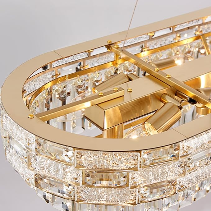 49.2" L Modern Crystal Chandeliers for Dining Room 18 Lights Gold Chandelier Large Rectangle Crystal Chandelier Pendant Light Fixture Kitchen Entryway Living Room 49.2" L x 8.7" H