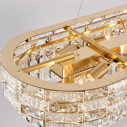 49.2" L Modern Crystal Chandeliers for Dining Room 18 Lights Gold Chandelier Large Rectangle Crystal Chandelier Pendant Light Fixture Kitchen Entryway Living Room 49.2" L x 8.7" H