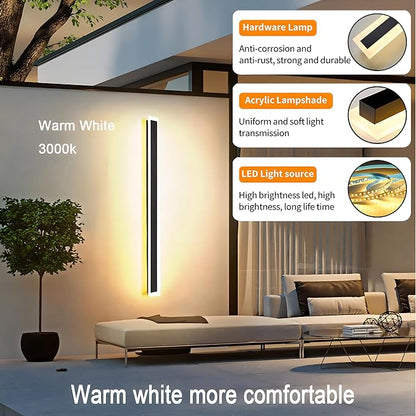 2Pack 23.6inch Long Outdoor Modern LED Wall Light,18W Waterproof IP65 Warm White 110V led Wall Mount Lighting Fixture Rectangular Black Wall Lights Elegant Frosted White Acrylic Anti Rust