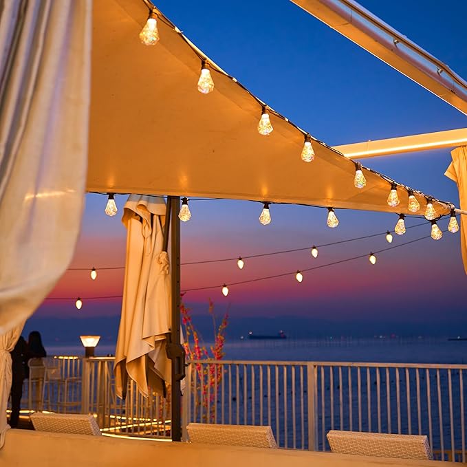 Outdoor String Lights, 50FT 20 LED Iridescent Holographic Bulbs, Waterproof Patio Lights with Remote Control, Shatterproof Connectable Lights for Backyard, Porch, Garden, and Party