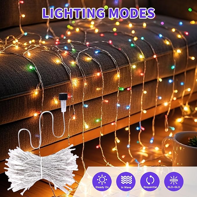 Etinga 100 LED String Lights 33ft Multicolor, Plug in Fairy Lights with 8 Modes, Indoor Outdoor Christmas Lights for Tree Bedroom Patio Yard Holiday Party Decor (Multicolor, 100 LED 33ft)