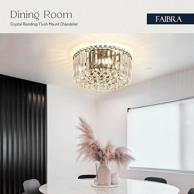 12.6" Black K9 Crystal Raindrop Flush Mount Ceiling Light, Modern Chandelier, Round Luxury Light Fixture for Dining Room, Bedroom, Hallway, Kitchen Island & Living Room