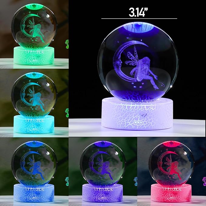 3D Fairy Gifts for Women Crystals Ball - Fairy Figurines Decor Glass Animals Figurine Fairy Stuff for Room Birthday for Best Friend Lovers Keepsake Paperweight