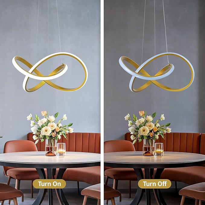 MAYNA Modern LED Chandelier with Remote Control, Dimmable LED Chandelier with 3 Color Temperature,Height Adjustable Pendant Lights for Dining Room Foyer Entryway Kitchen Living Room, Gold 19.7 inch