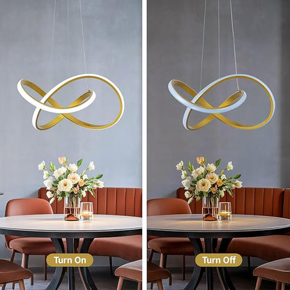 MAYNA Modern LED Chandelier with Remote Control, Dimmable LED Chandelier with 3 Color Temperature,Height Adjustable Pendant Lights for Dining Room Foyer Entryway Kitchen Living Room, Gold 19.7 inch