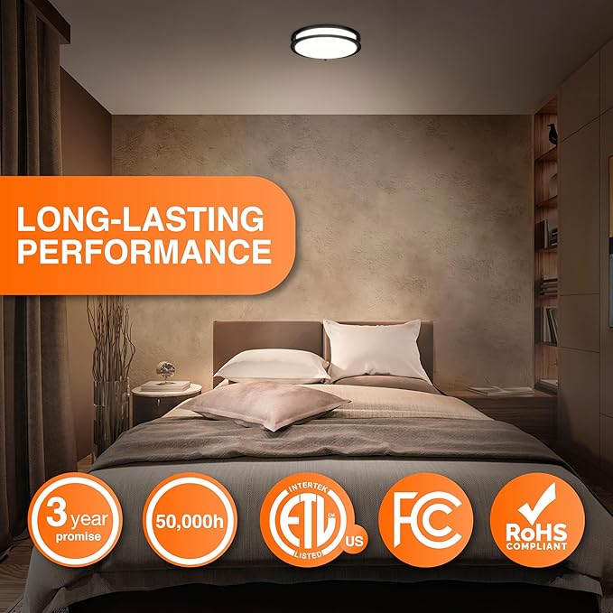 Sylvania 12" Slim Saturn Ring LED Light Fixture, 25W, 5 Temperature Select, Dimmable, 1800 LMS, Black, for Family Rooms/Hallways/Kitchens/Bedrooms - 1 Pack (67239)