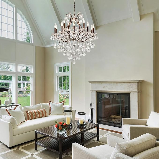 15 Lights Crystal Chandeliers for Dining Room Maria Theresa Chandeliers Vintage Pendant Light Fixture Living Room Bedroom Entryway Kitchen Brown 31.5" H x 30.7" D