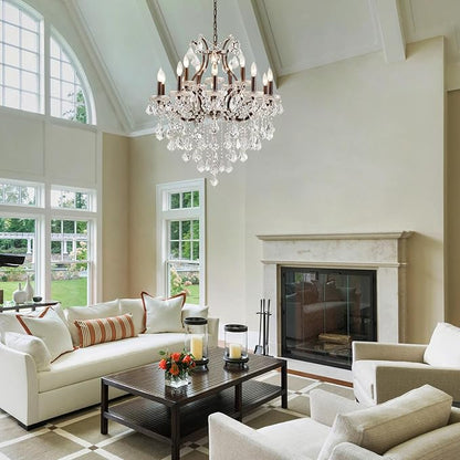 15 Lights Crystal Chandeliers for Dining Room Maria Theresa Chandeliers Vintage Pendant Light Fixture Living Room Bedroom Entryway Kitchen Brown 31.5" H x 30.7" D