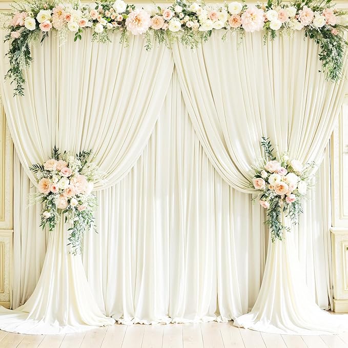 4 Panels Ivory Backdrop Curtains for Wedding Party Wrinkle Free Backdrops Curtain Drapes Fabric Decorations Photo Back Drop Cloth for Baby Shower Photography Stage Reception 20ft(W) x 12ft(H)