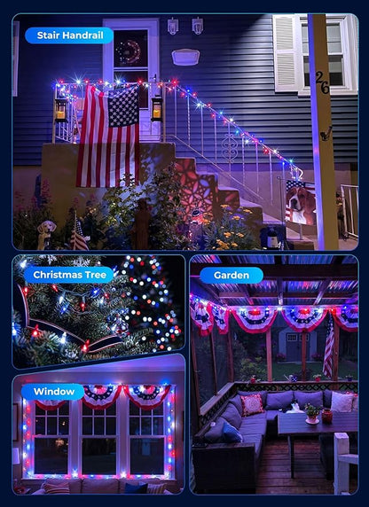 Minetom Red White Blue LED Christmas String Lights, 100 Count 20 Feet 4th July Decoration, Independence Day Decoration, Patriotic Mini Lights Waterproof for Indoor Outdoor Xmas Holiday Party Patio