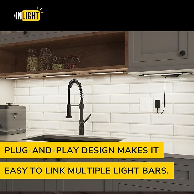 GETINLIGHT 12-inch Plug-in LED Under Counter Lights for Kitchen, Day Light 5000K, Pack of 6, IN-0110-26-SN-5K