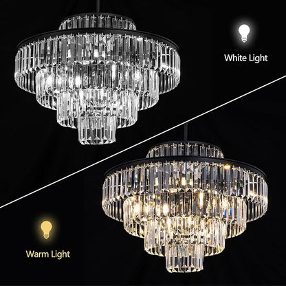 Wellmet Crystal Chandelier, Modern Vintage Pendant Light, 5-Tier Black Luxury Crystal Chandelier for Living Room, Dining Room, Entryway, Hallway, Corridor, Bedroom, 24''