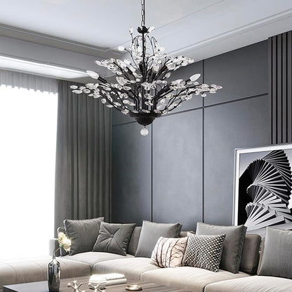 Maxax Vintage Crystal Branch Chandeliers, 12-Light Adjustable K9 Crystal Pendant Hanging Lighting Ceiling Light Fixtures Chandeliers for Dining Room, Living Room, Bedroom, Porch, 33in, Black
