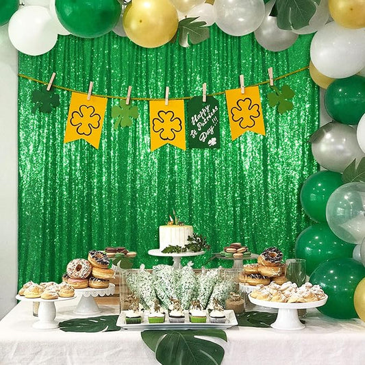 Poise3EHome Green Sequin Backdrop, 6FT x 8FT Sequin Photography Backdrop Curtain for Christmas St. Patrick's Day Party Decoration