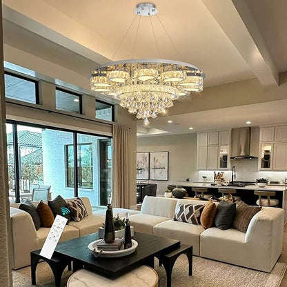 HAIXIANG Chandelier for Living Room Dining Room Modern LED Light Chandeliers Fixtures Remote Dimmbale Lighting Silver Crystal Lights