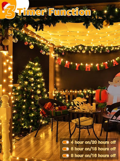 BrightChristmas Christmas Lights 600 LED 196 FT, Waterproof Outdoor String Lights with Remote and Timer, Christmas Tree Lights with 8 Modes Dimmable, Fairy Lights for Holiday Decor (Warm White)