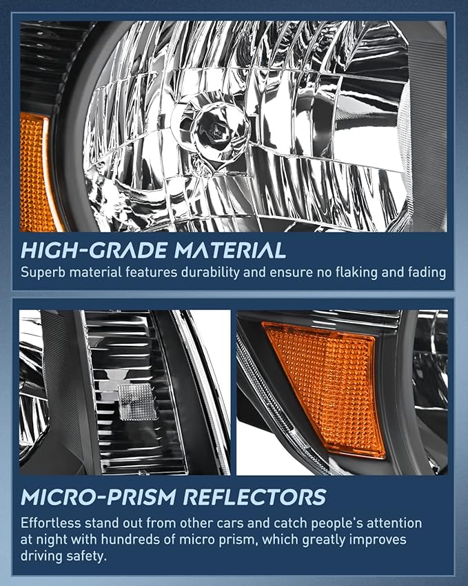 Nilight Headlight Assembly for 2005 2006 2007 2008 2009 2010 2011 Toyota Tacoma Replacement Headlamp Black Housing Amber Reflector