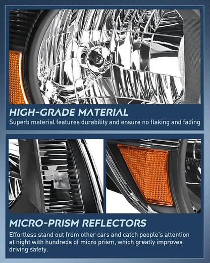 Nilight Headlight Assembly for 2005 2006 2007 2008 2009 2010 2011 Toyota Tacoma Replacement Headlamp Black Housing Amber Reflector