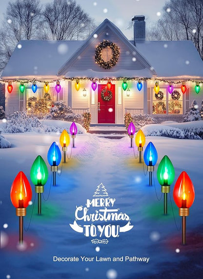 Super Jumbo C9 Christmas Pathway Lights Outdoor - 2 Pack Total 22FT 10 LED C9 Walkway Light, Multicolor Christma Decoration Outside, Giant Christmas Lights Outdoor for Lawn Holiday Yard