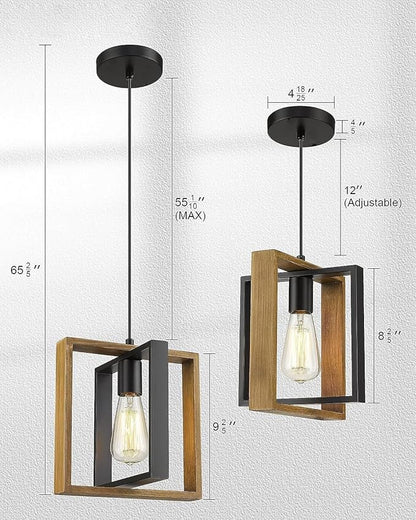 Farmhouse Pendant Light Fixture, Black Pendant Lights for Kitchen Island Industrial Lantern Pendant Light Fixtures with Light Shade, Adjustable Height Hanging Pendant Lighting