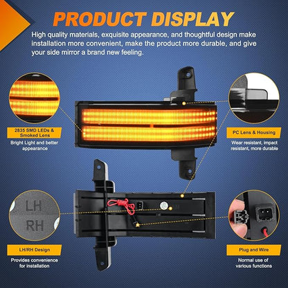 Nilight Side Mirror Marker Light Switchback Amber Turn Signals White Parking Lights Smoked Lens Plug and Play Compatible With 2016-2019 Chevy Silverado GMC Sierra 1500 2500HD 3500HD