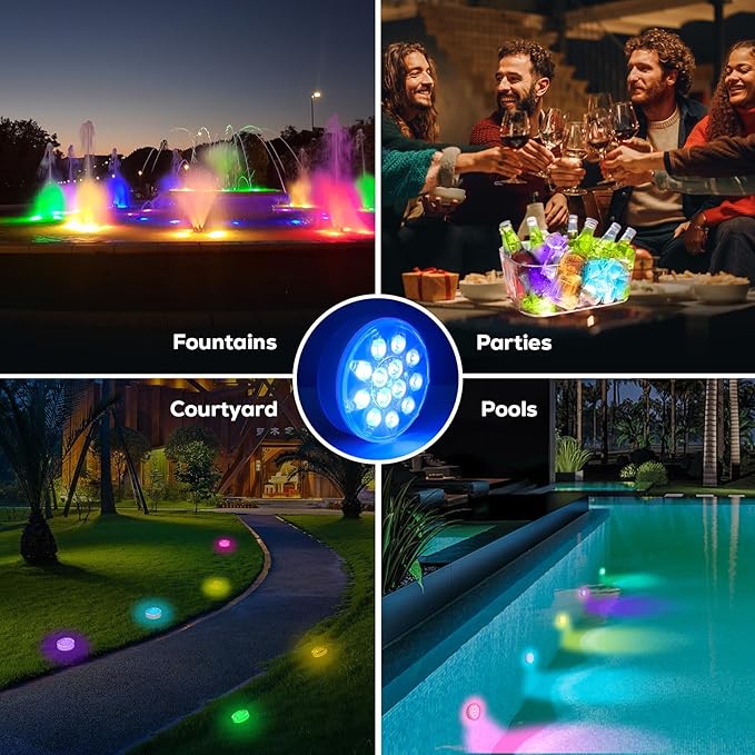VICHTOP Rechargeable Pool Lights - 1 Pack, IP68 Waterproof Submersible LED Pool Lights with Remote, Underwater Pool Decor Light Accessories for Inground Pools, Above Ground Pools, Party Decoration
