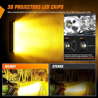 Nilight Led Light Bar Amber 21 Inch 100W Super Slim Spot Flood Combo Driving Fog 9000LM 3D Off Road Lighting for Trucks Pickup SUV ATV UTV Boat 4x4 Van Camper-2 Style Mounting