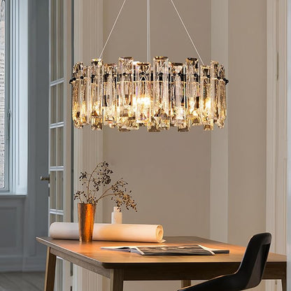 Modern Luxury K9 Crystal Chandelier 5-Lights Round Pendant Light Easy Install Ceiling Hanging Light Fixture for Dining Living Room Kitchen Island Entryway Foyer D15.8 Black