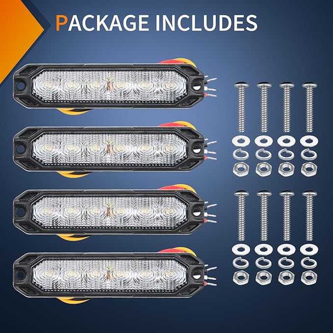 Nilight 6LED Emergency Strobe Lights 4PCS Ultra slim Surface Mount Hazard Caution Light bar 12-24V Sync Feature Warning Flashing Light kit for Truck Car Vehicle ATV SUV UTV White