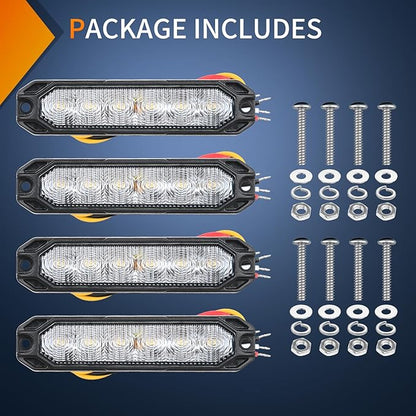 Nilight 6LED Emergency Strobe Lights 4PCS Ultra slim Surface Mount Hazard Caution Light bar 12-24V Sync Feature Warning Flashing Light kit for Truck Car Vehicle ATV SUV UTV White