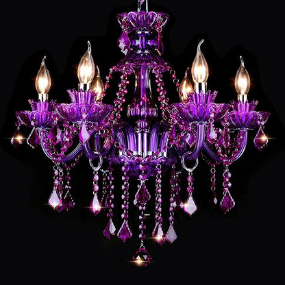 Bagood Purple 6 Lights K9 Crystal Candle Chandeliers Lighting Candle Chandelier Lighting Modern Pendant Lights Crystal Modern Chandelier for Dining Living Room Bedroom E12 Base, H22 x W23.6 Inch