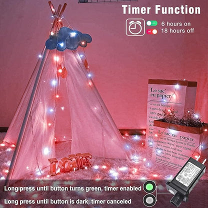 165FT 500 LED Outdoor String Lights, Plug in Christmas Lights Indoor Waterproof, 8 Modes Twinkle Fairy Lights Clear Wire for Room Xmas Patio Garden Tree Party Holiday Decorations, Red and White