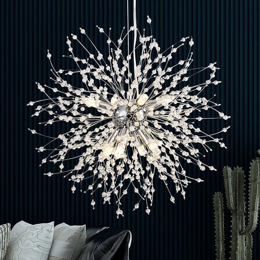 SineRise Modern Crystal Chandeliers Firework, Crystal Light Fixture, Dandelion Chandelier (8-Light, Chrome) for Foyer Hallway Entryway Kitchen Bedroom (Bulbs Not Included)