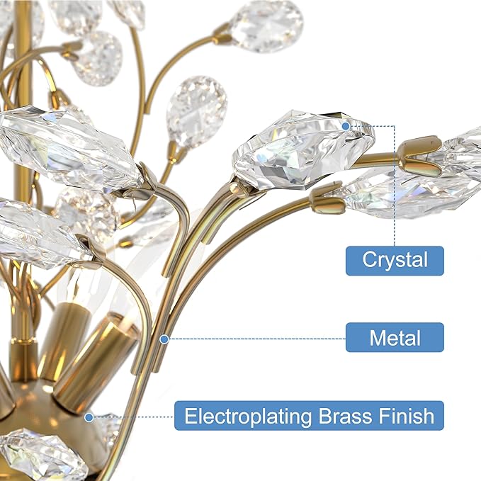 Maxax Gold Crystal Chandelier, 4-Light K9 Crystal Pendant Light, Adjustable Electroplated Ceiling Fixture for Dining Room, Living Room, Bedroom, and Foyer, 18.1" D x 58" H