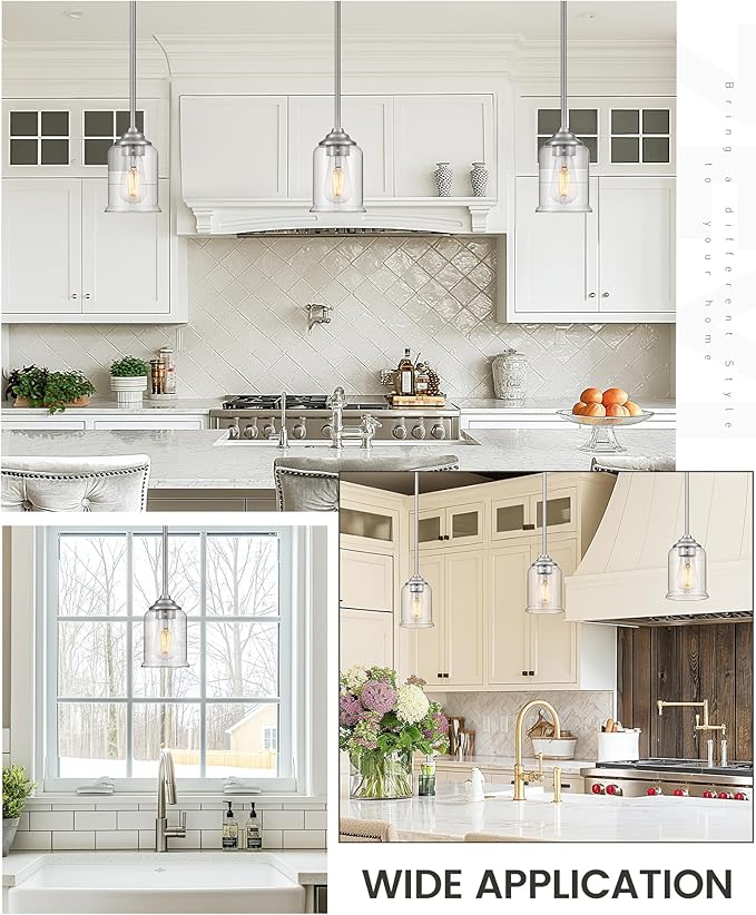 zeyu Modern Pendant Lighting, 1-Light Kitchen Hanging Light Fixture for Dining Room Entryway, Brushed Nickel Finish with Clear Glass Shade, ZSL104MIL BN