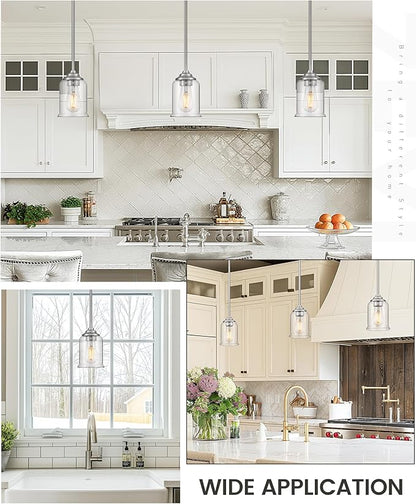 zeyu 2 Pack Modern Pendant Light Fixture, Brushed Nickel Hanging Light with Clear Glass for Kitchen Island Dining Room Bedroom Hallway Foyer, ZSL104MIL-2 BN