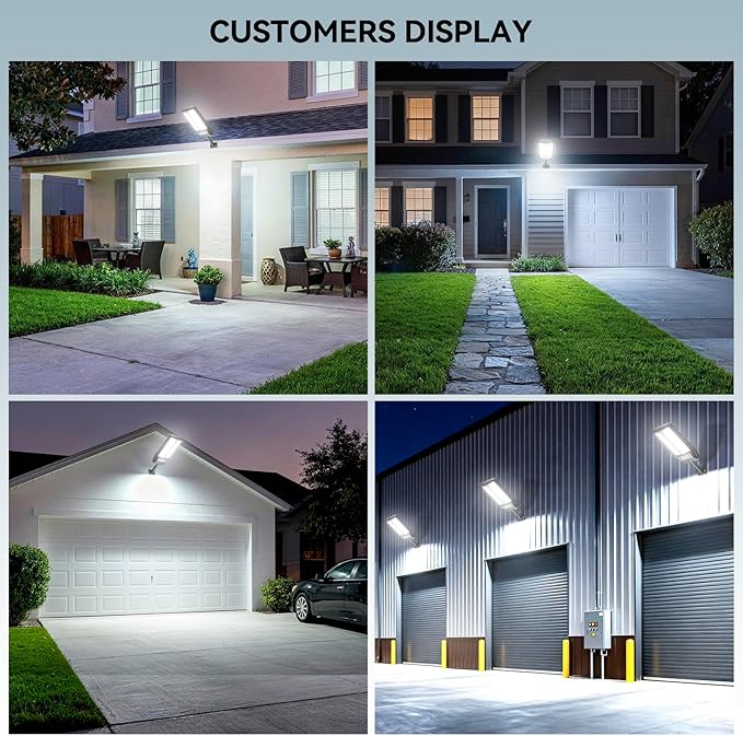 VOOJOY Solar Street Lights Outdoor, 7000K Solar Light Outdoor LED Street Light Dusk to Dawn, LED Wide Angle Lamp with Motion Sensor and Remote Control, for Parking Lot, Yard, 5000W, 2 Pack