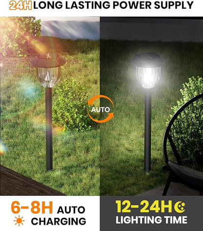 AOSEA Bright 10 Pack Solar Lights Outdoor Waterproof IP65,LED Sola Pathway Lights for Outside,Landscape Path Lighting,Garden Decor for Yard,Patio,Landscape,Walkway,Sidewalk,Driveway,Lawn (Cold White)