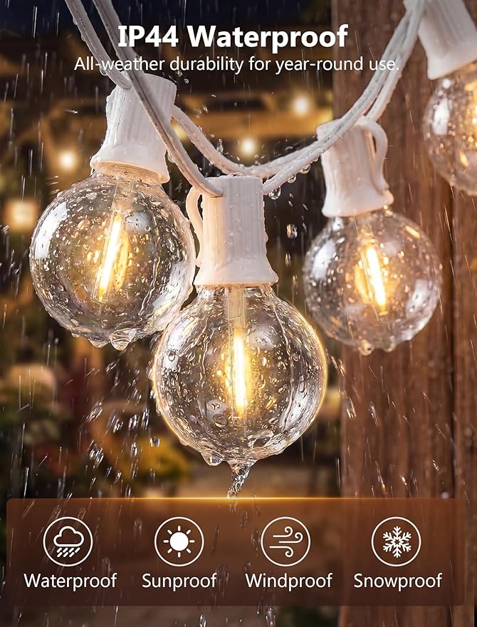 100FT G40 LED White String Lights Outdoor, Connectable Patio Globe String Lights with 52 Shatterproof LED Bulbs, Waterproof Backyard Hanging Lights for Wedding Porch Garden Bistro Deck Balcony Decor