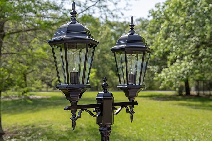 Kenroy Home Villa 93434ORB 6' Traditional 2-Light Decorative Vintage Outdoor Portable Street Lamp with Clear Glass Panels for Deck, Patio, Porch, Walkways, or Backyard Events, Oil Rubbed Bronze